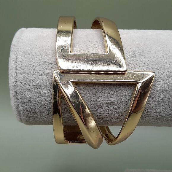 Vtg Wide Bracelet Bangle Hinged Clamper Art Deco Revival Jewelry Unique - Picture 3 of 10